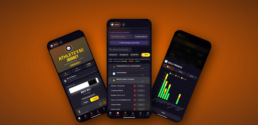 BJJ Tracker app screenshots